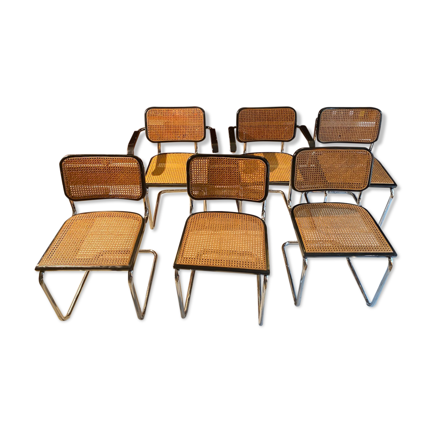 Set of 4 chairs B32 and 2 armchairs B64 Cesca by Marcel Breuer Italian Edition 1980