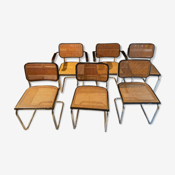 Ensemble de 4 chaises B32 et 2 fauteuils B64 Cesca par Marcel Breuer édition Italienne 1980