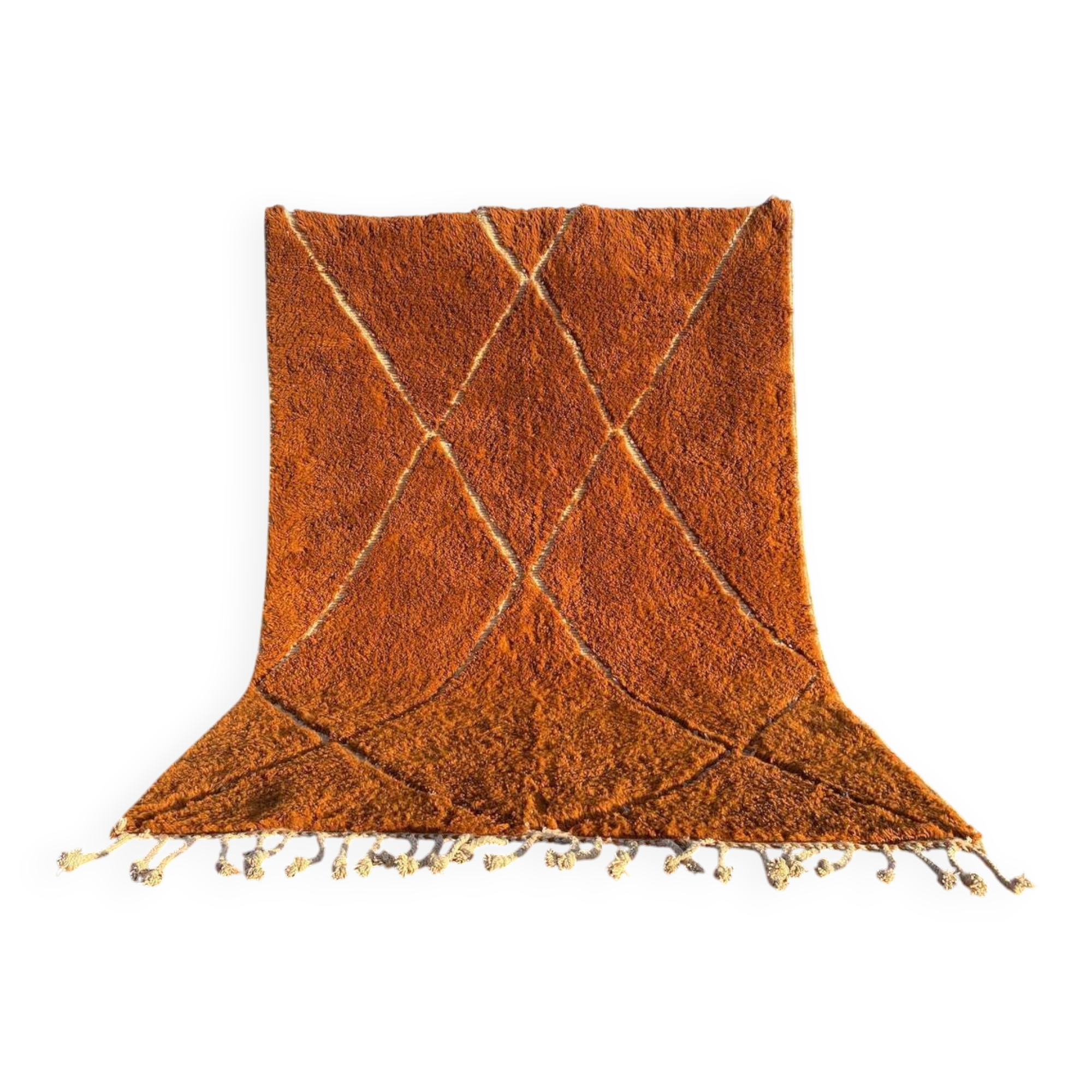 Beni Ouarain rug 300x200 cm – Thick ochre wool with tribal patterns