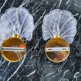 Pair of shell sconces, frosted Murano glass, Italy, 1980