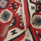 Handwoven Turkish Kilim Rug, 1960s Red Geometric Tribal Rugs 98 x 181 cm