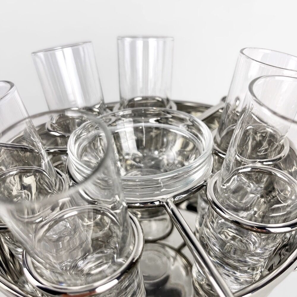 Silver metal and glass caviar serving