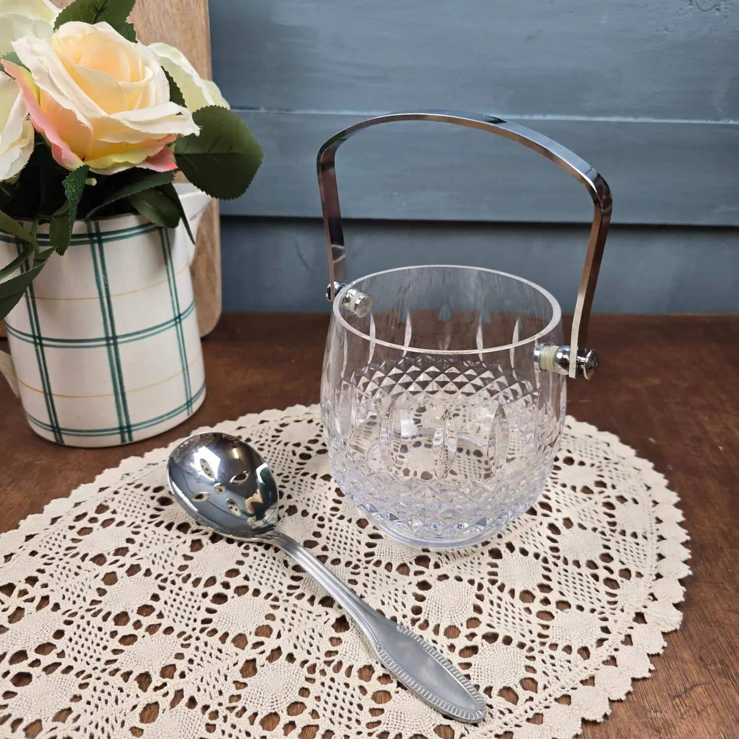Bayel crystal ice bucket from France with Jean Couzon spoon.