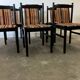 Set of 6 black lacquered chairs with the original 1970s fabric.