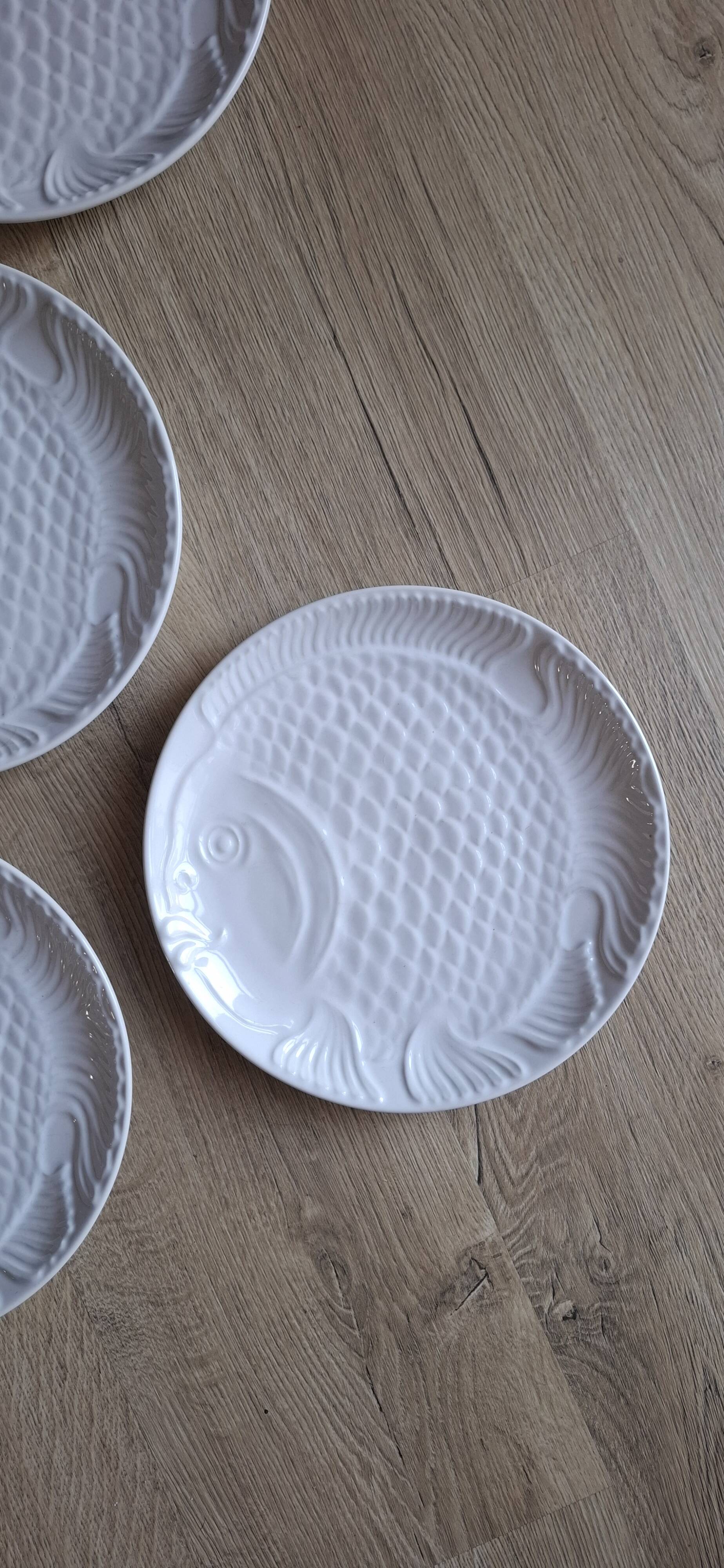 Set 5 assiettes poisson porcelaine blanche