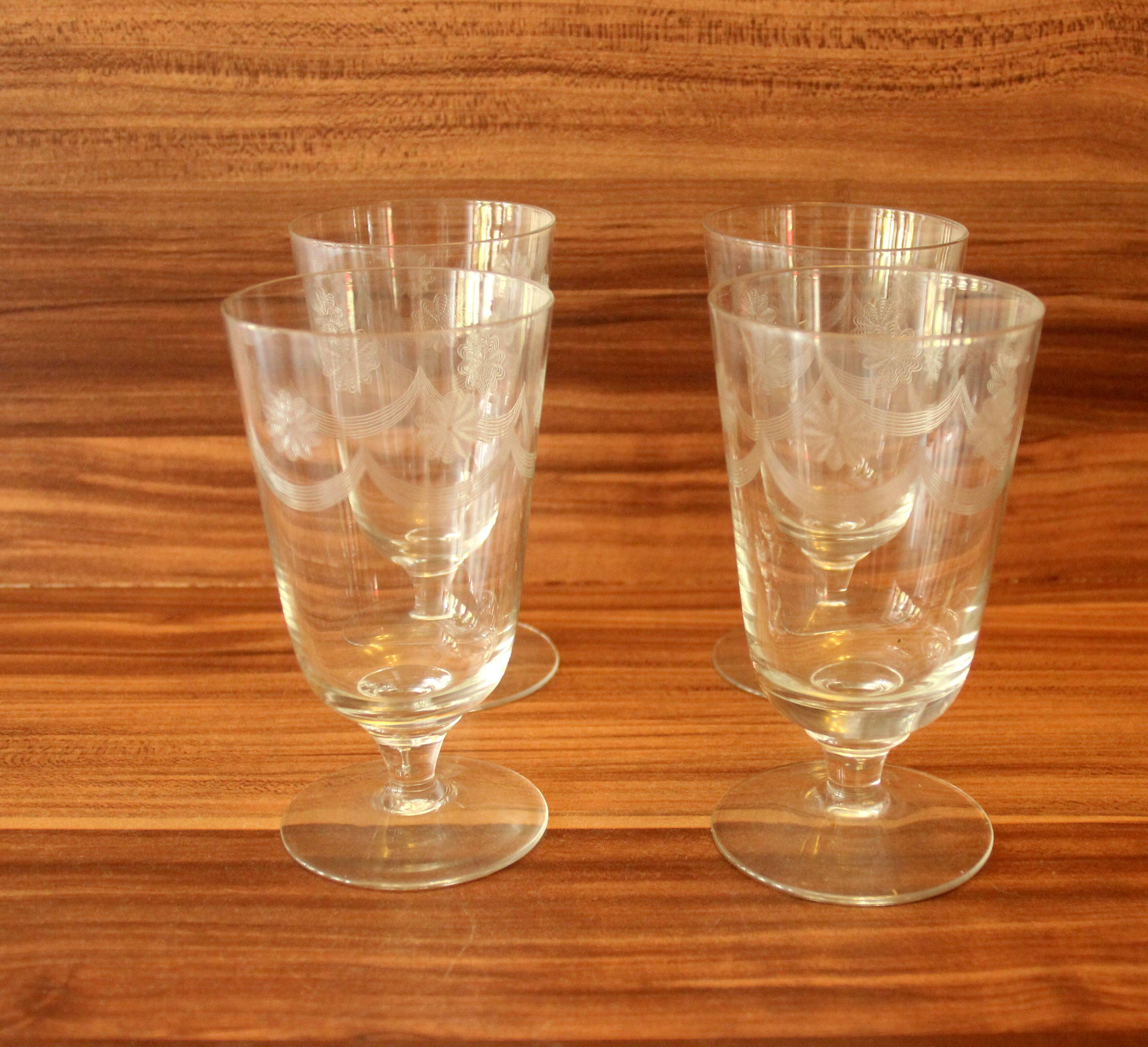 4 Antique engraved goblets - wine glasses