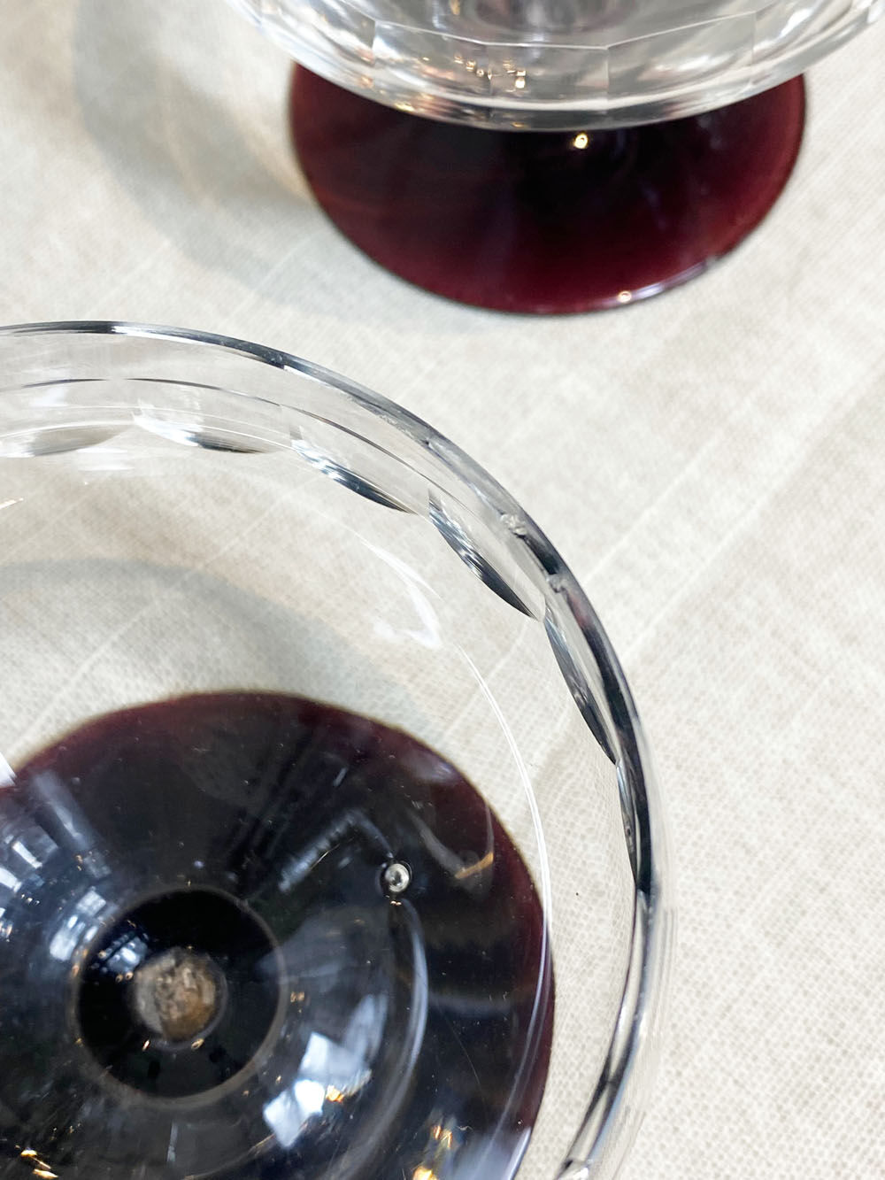 6 Art Deco glasses, purple foot