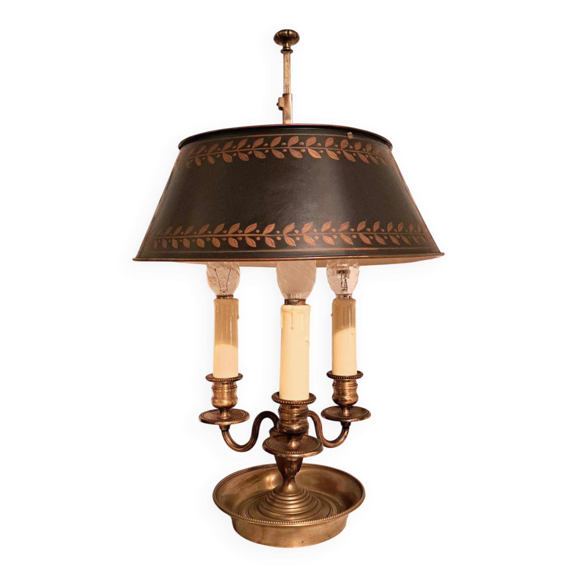 Gilded bronze and painted tin bouillotte lamp