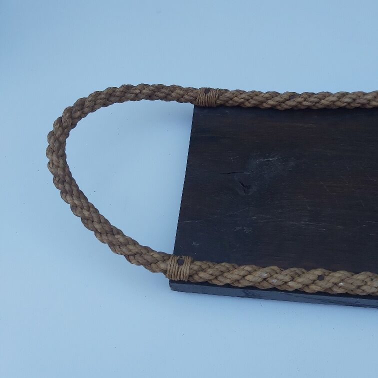 Vintage wooden and rope tray