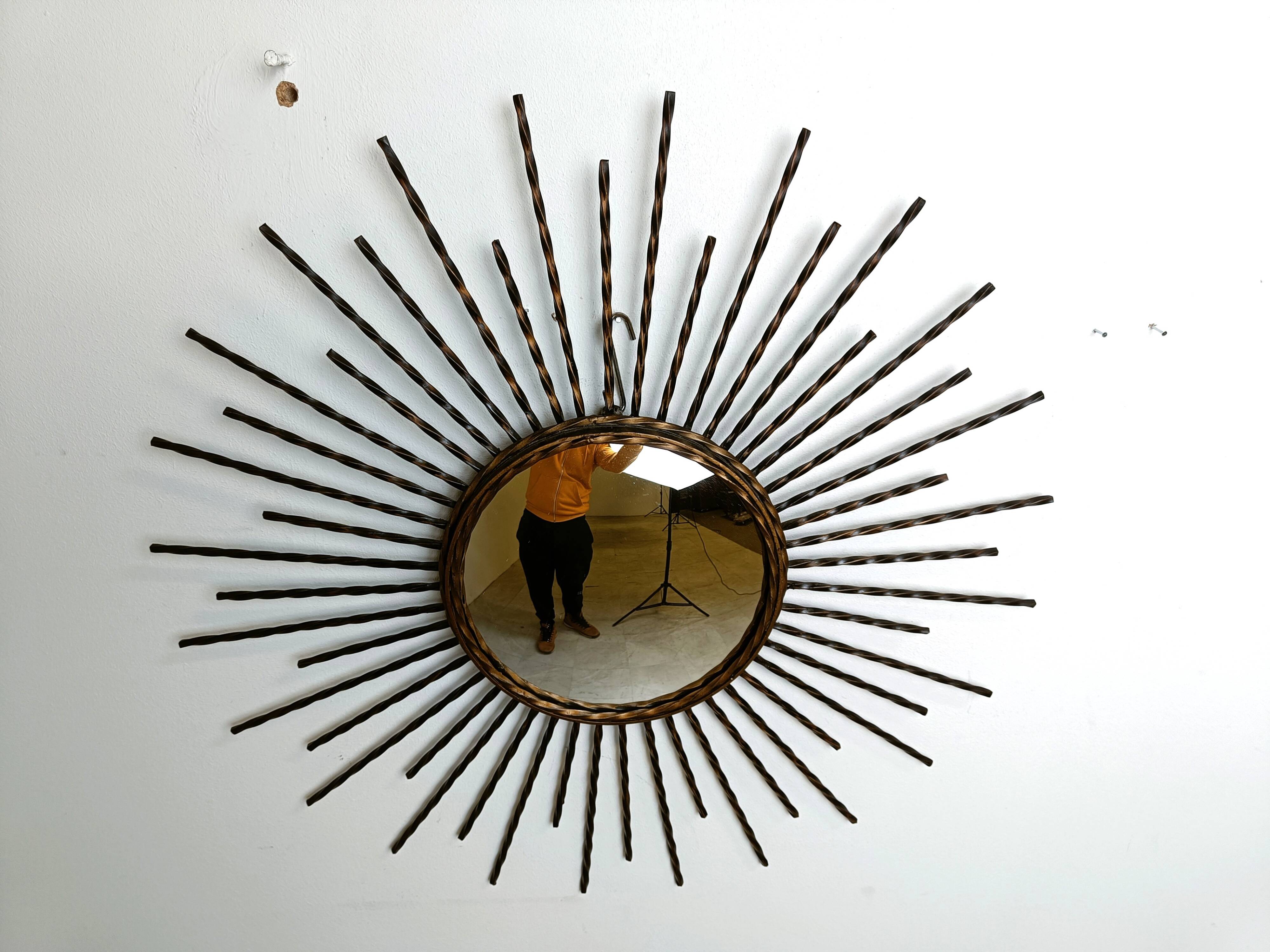 Vintage metal sunburst mirror 1970s