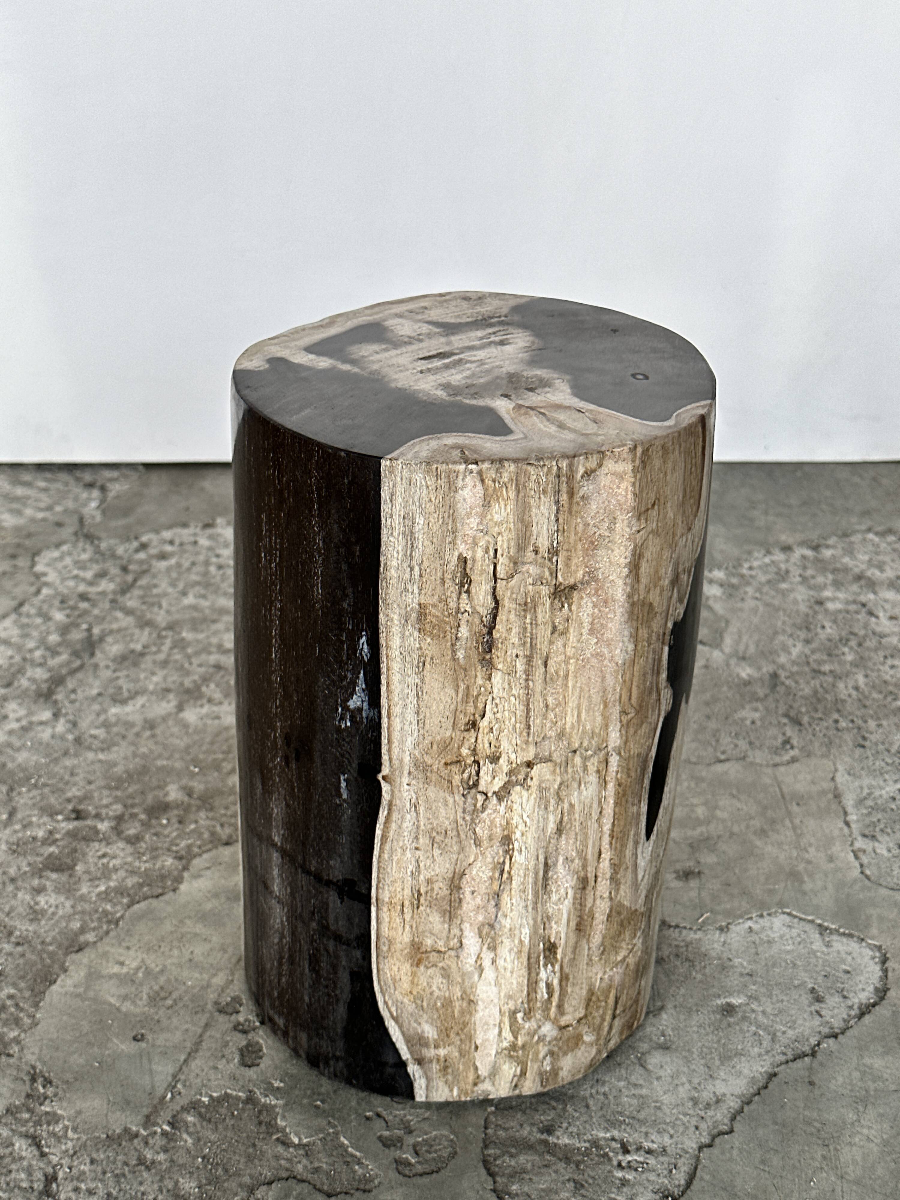 Small black, white and gray petrified wood side table H28cm D:18.5