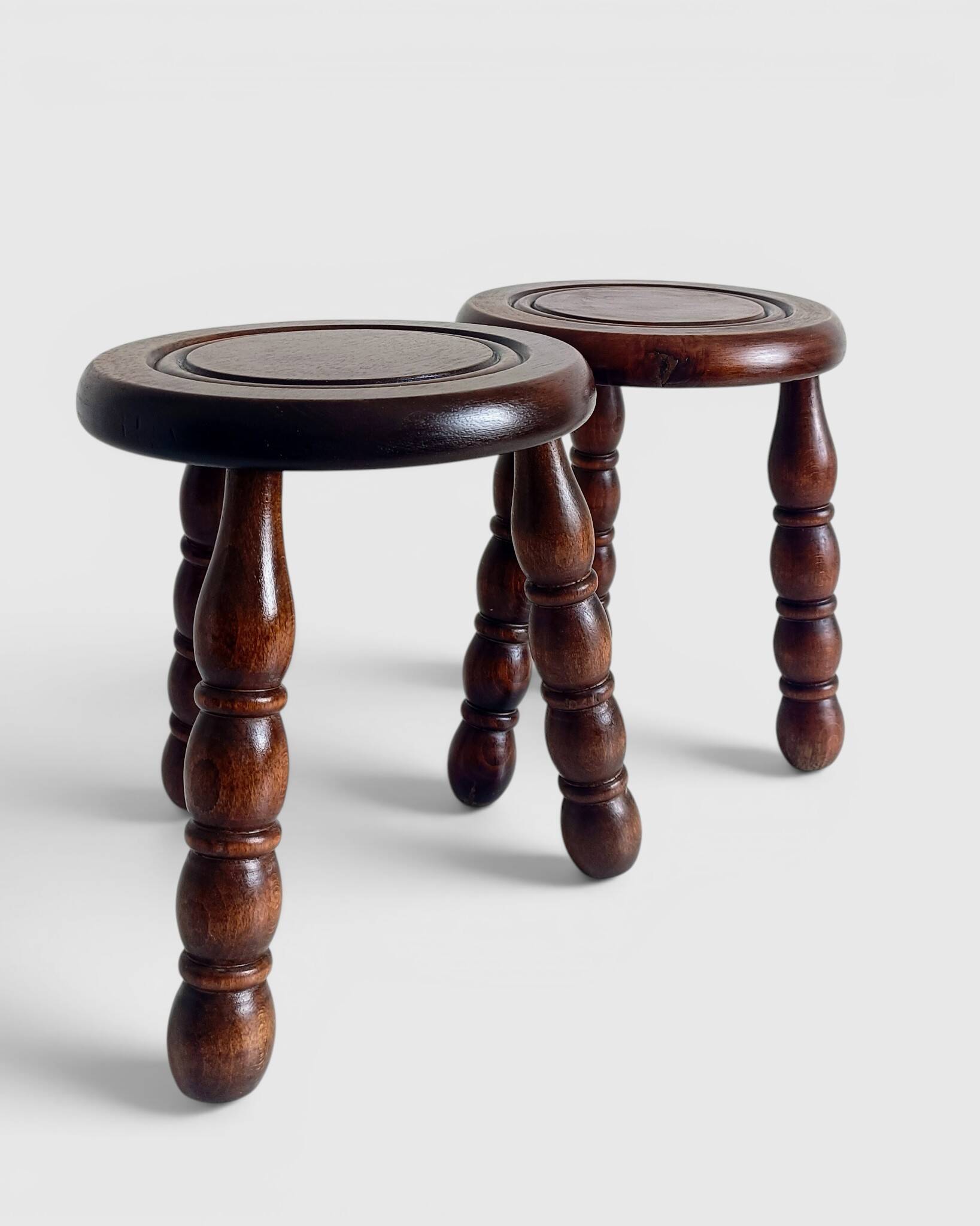 Mid-Century Chestnut Wood Stools Attributed to Charles Dudouyt, 1950s