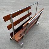 Vintage magazine rack from  rosewood and chrome design