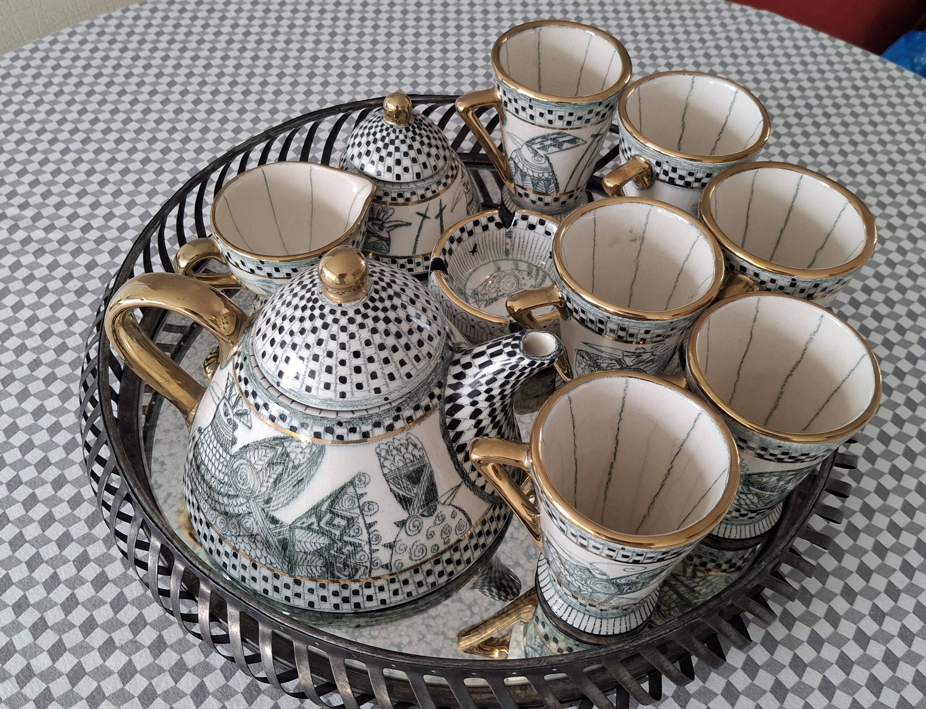 Art ceramic coffee/tea service by linda hojem (1999) - 10 pieces