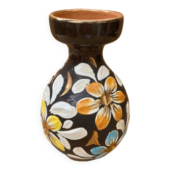 Antique glazed terracotta vase flower decor made in italy vintage