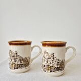 Set of 2 vintage mugs "Old English Cottage" - Staffordshire