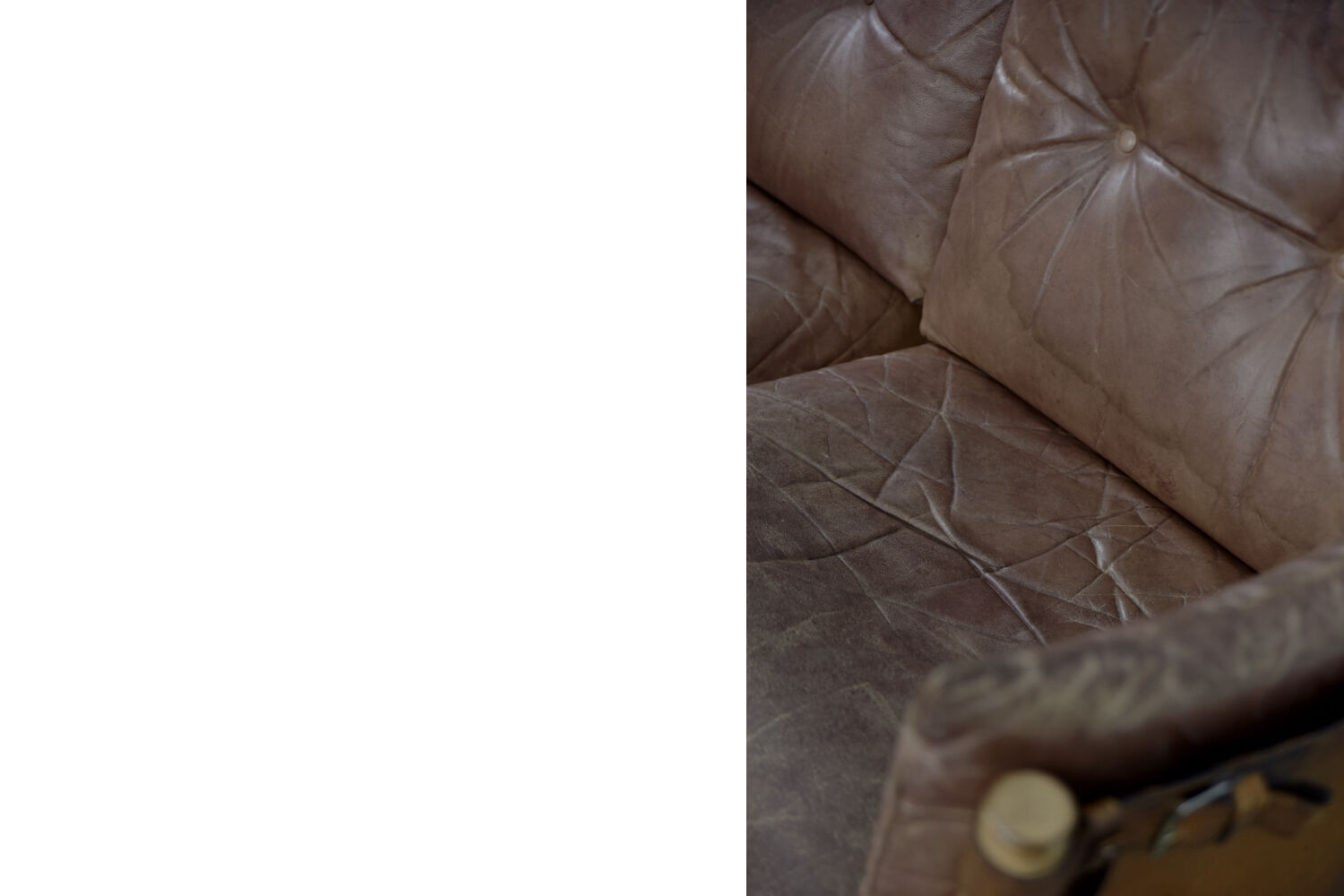 Vintage scandinavian oak & leather 2-seater Safari sofa, 1960s