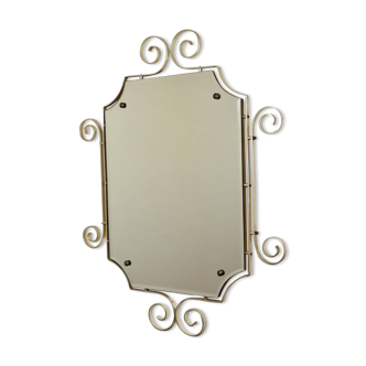 Miroir vintage hollywood regency métal doré facetté sixties