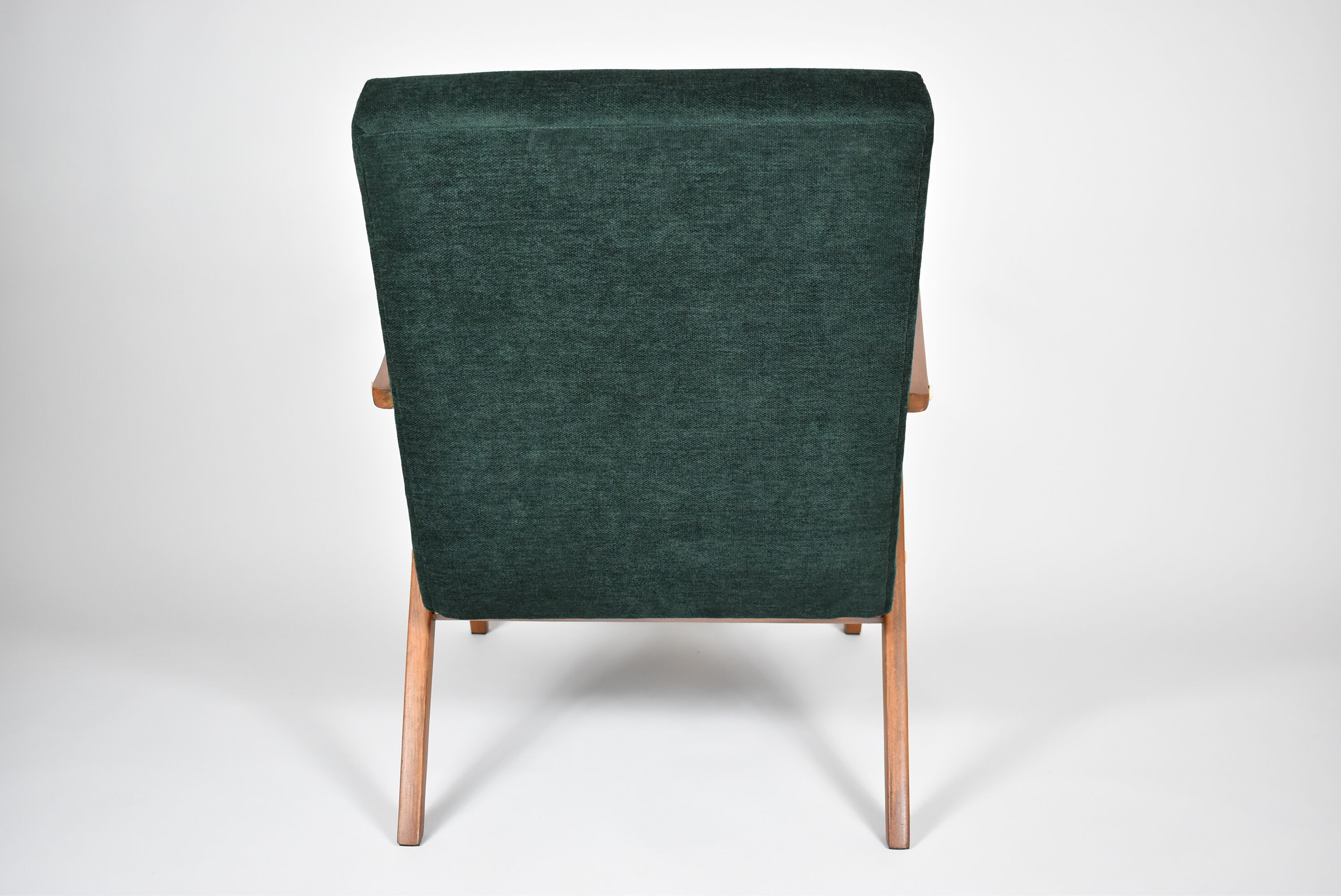 Restored compas armchair, green forest fabric, teak wood, 1960