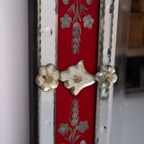 Large Vintage Venetian Red Glass Etched Wall Mirror