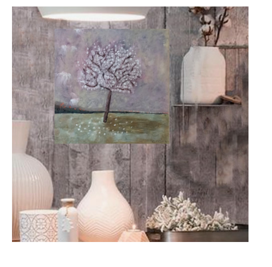 Painting the apple tree in bloom