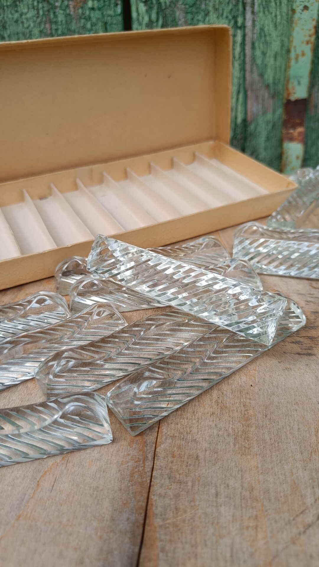 Lot de 12 porte-couteaux doubles vintage en cristal avec boîte