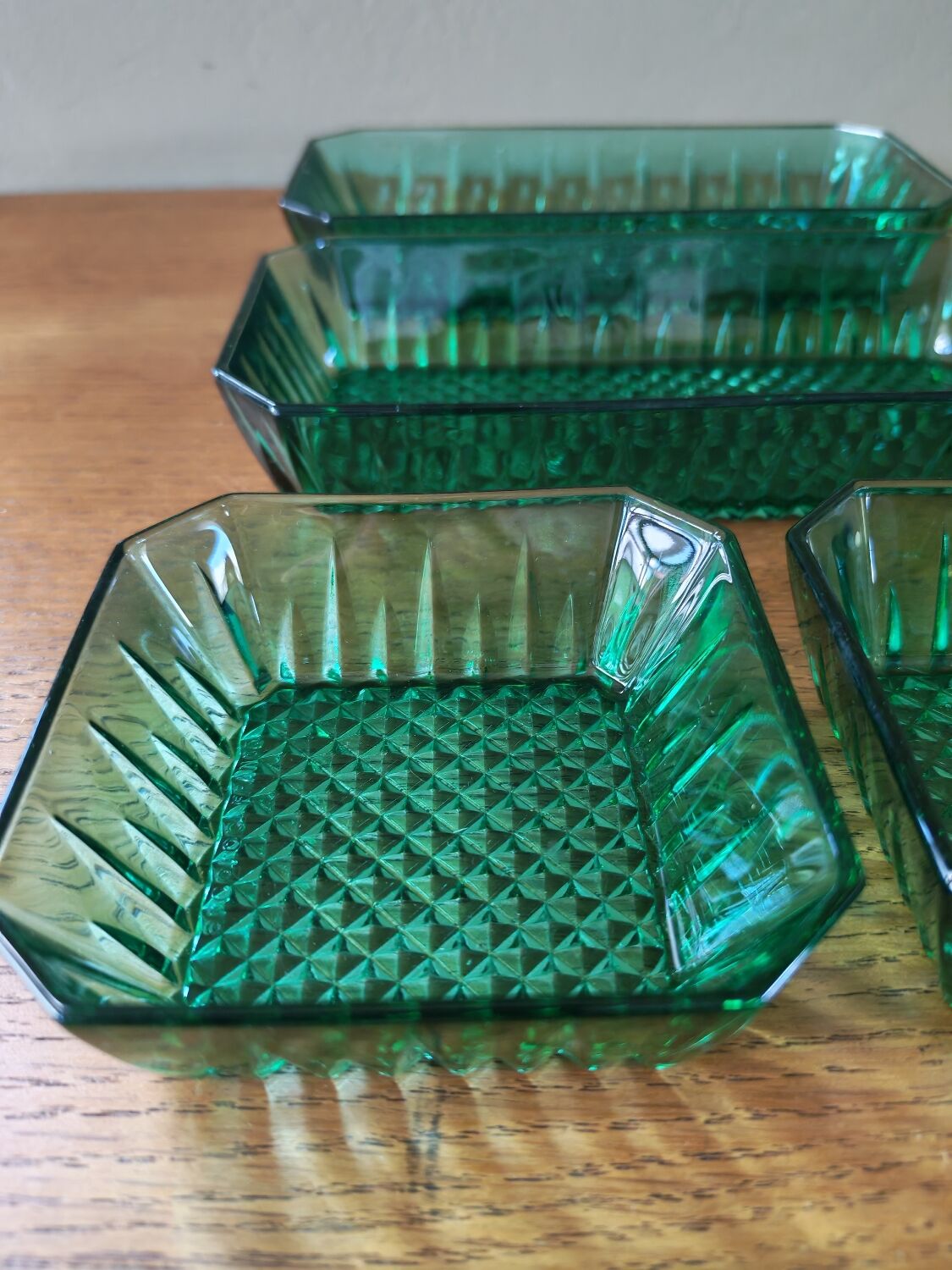 Set of 4 vintage green glass dishes
