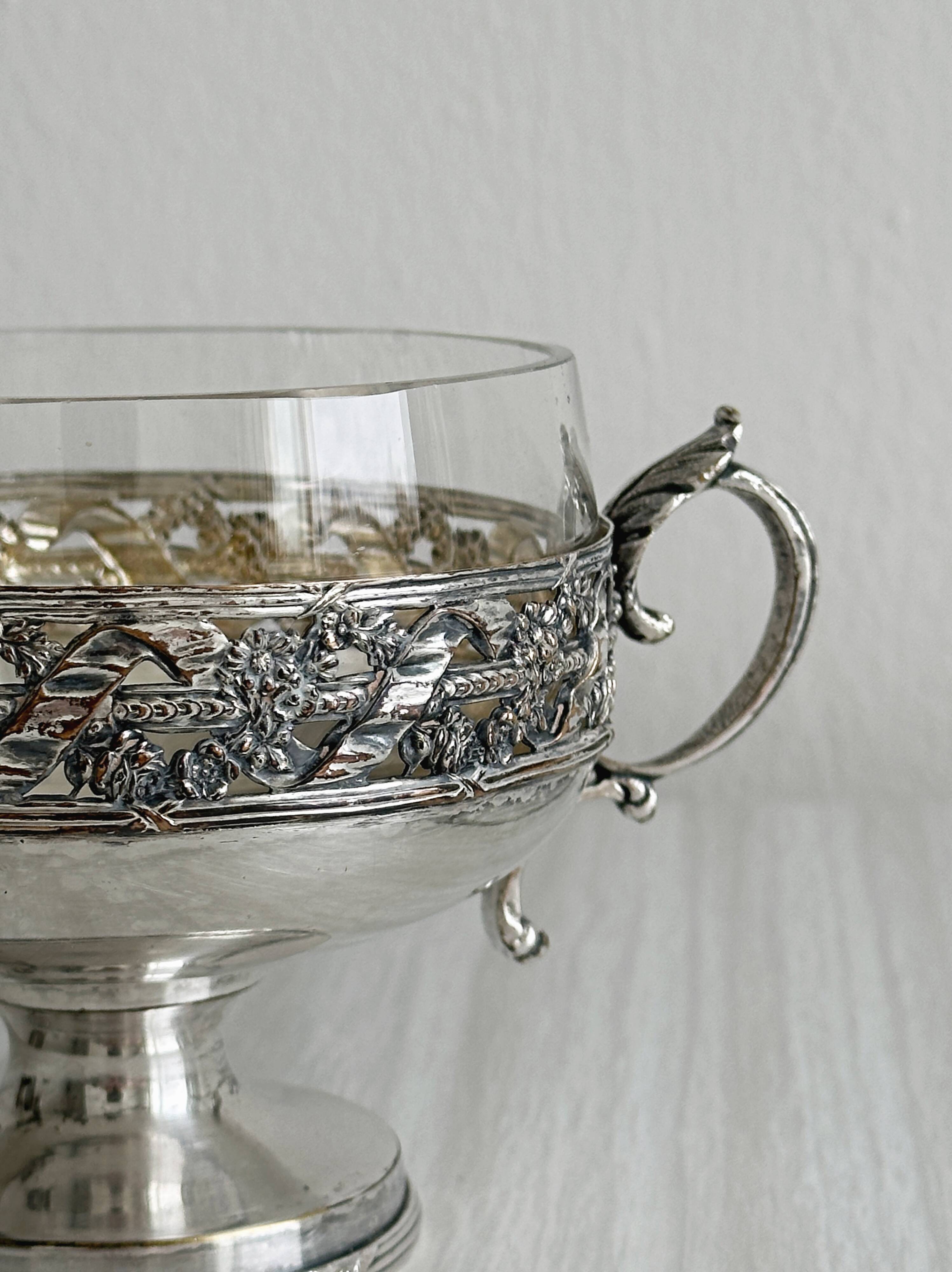 Metal and glass pedestal bowl