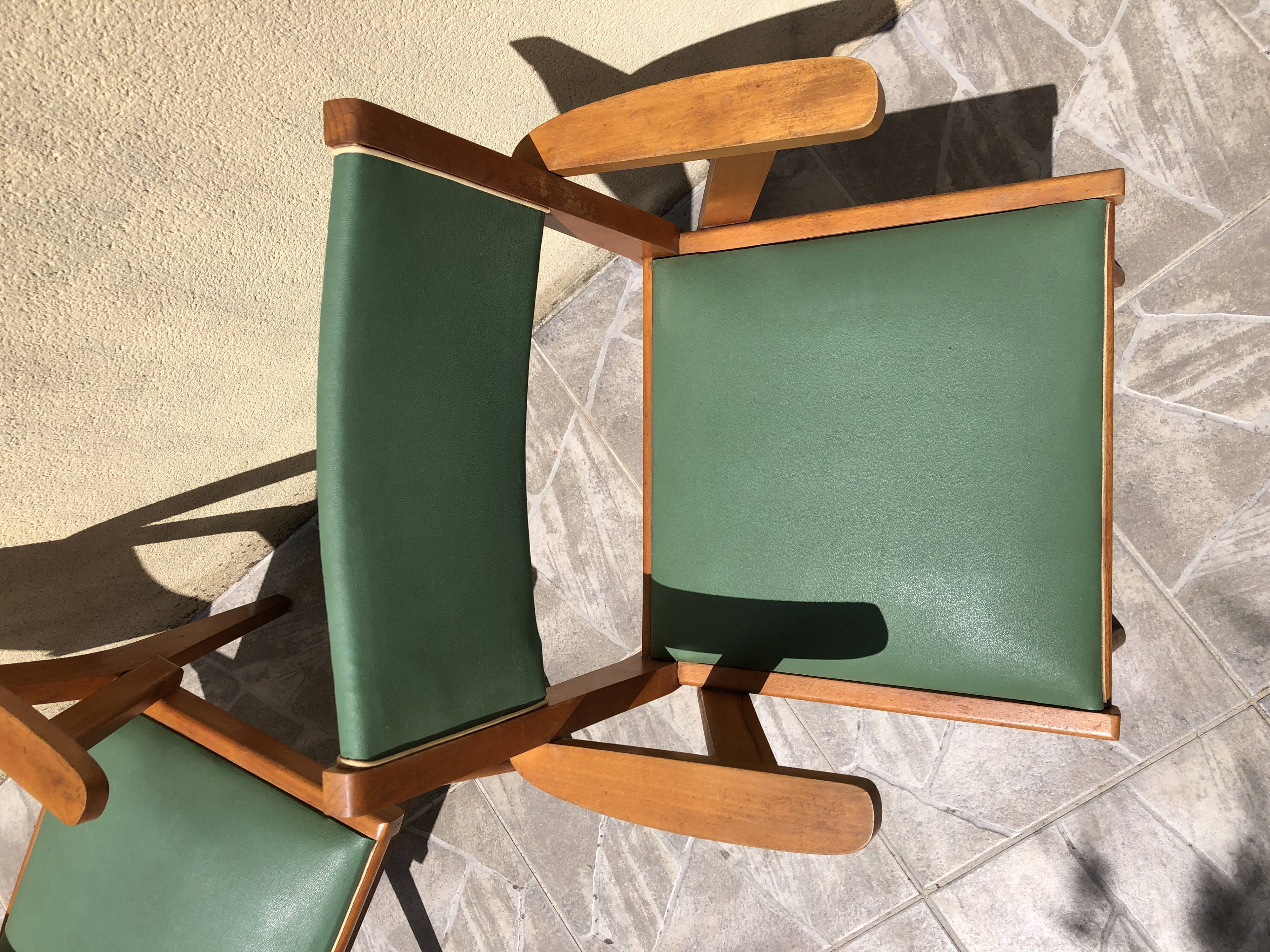 Pair of green bridge armchairs