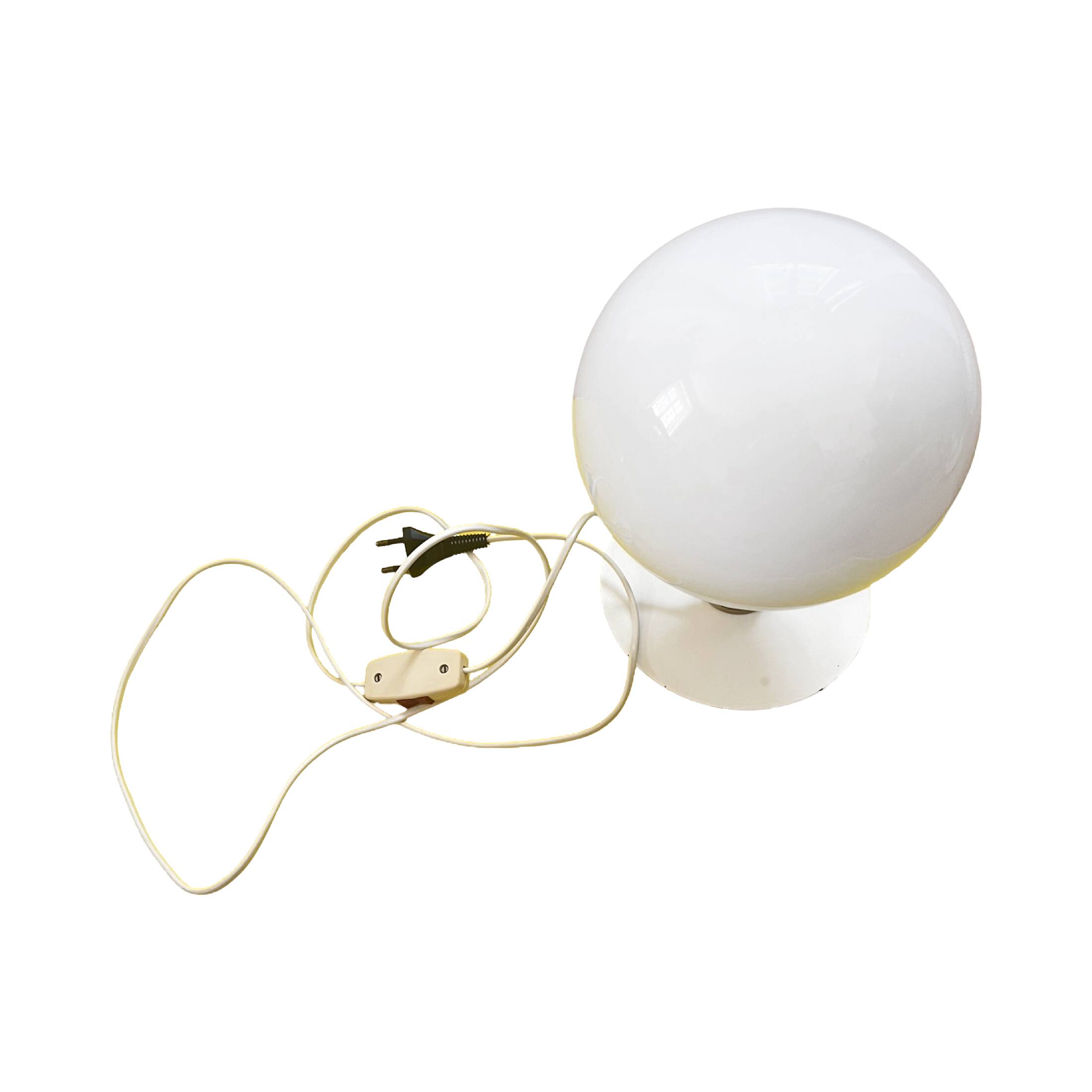 White, spherical space age table lamp, Poland 1980s.