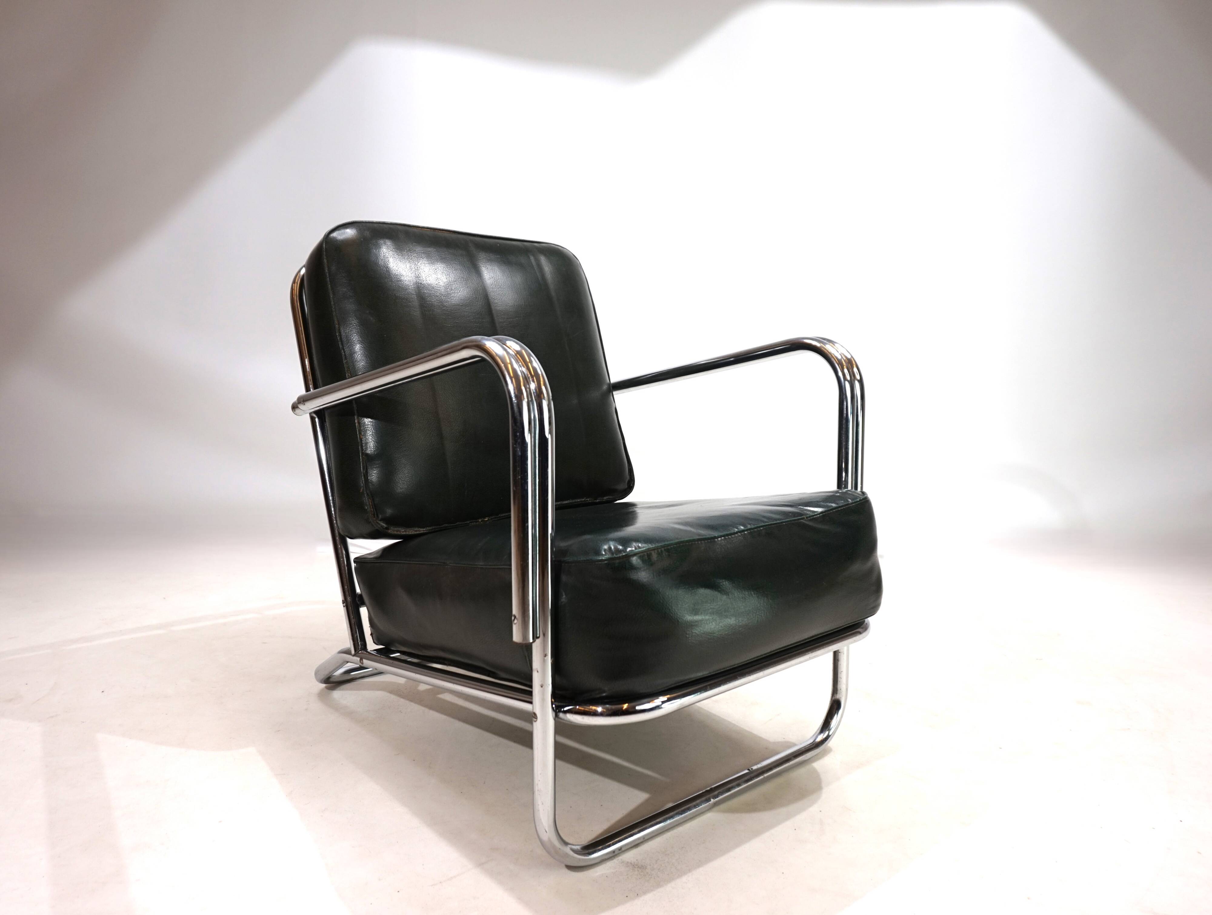 Fauteuil Art Déco en tube d'acier dans le goût de Gilbert Rhode Troy Sunshade, 1930