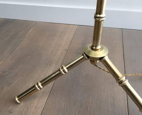 Lampadaire de parquet façon faux-bambou en bronze et laiton de Jacques Adnet