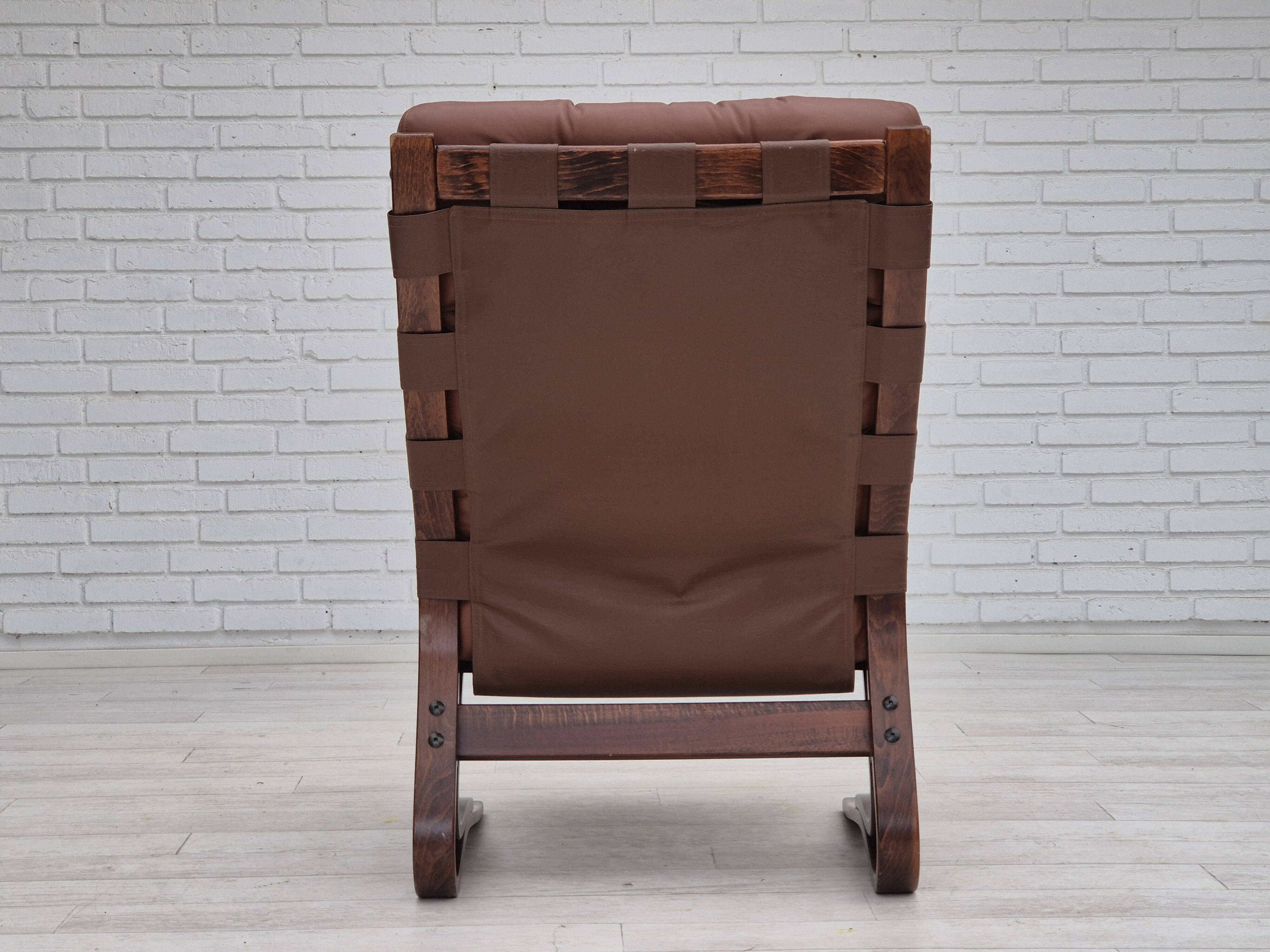 1970s, Scandinavian design, lounge chair, original condition, leather, bent wood.