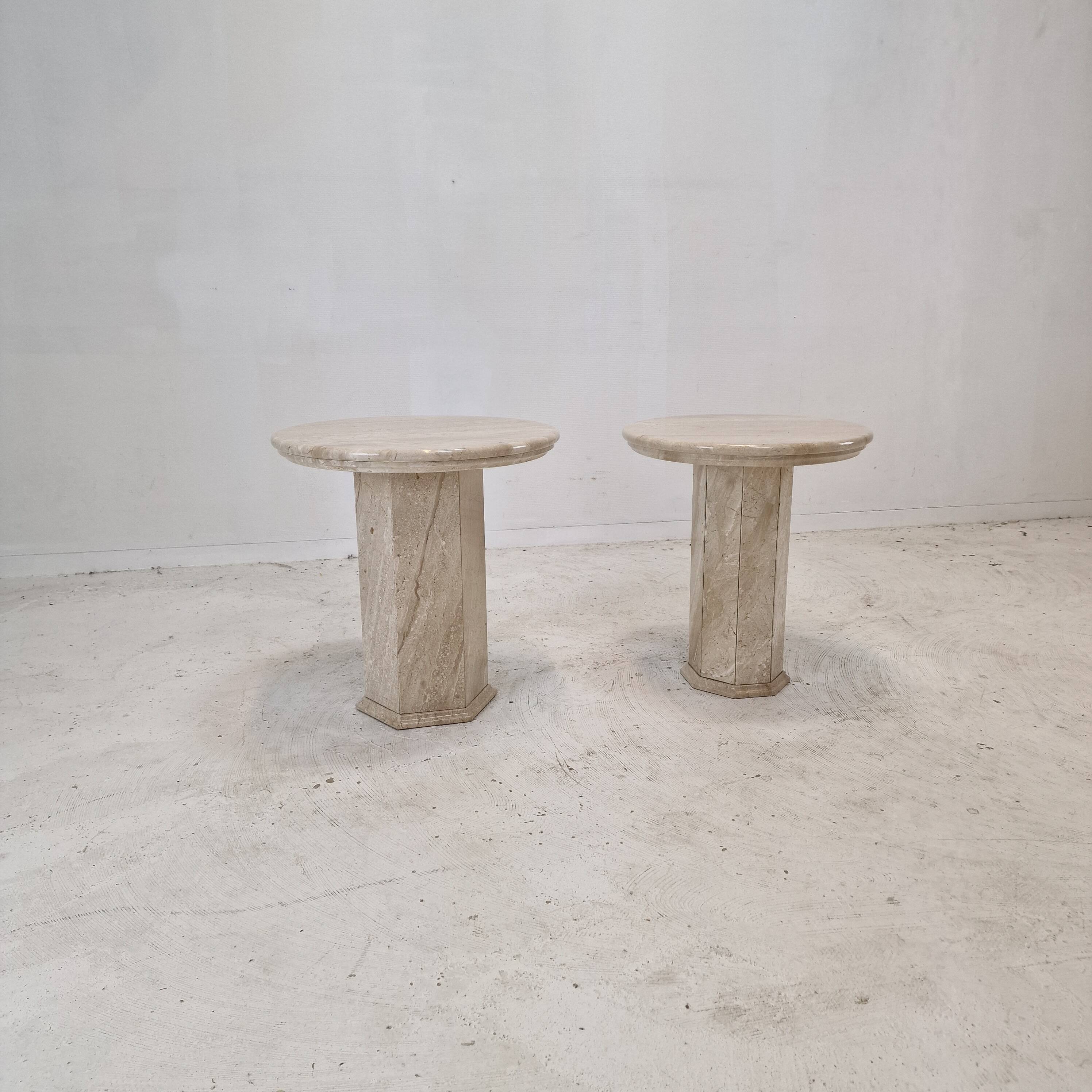 Set of 2 Italian Travertine Pedestals or Side Tables, 1980s
