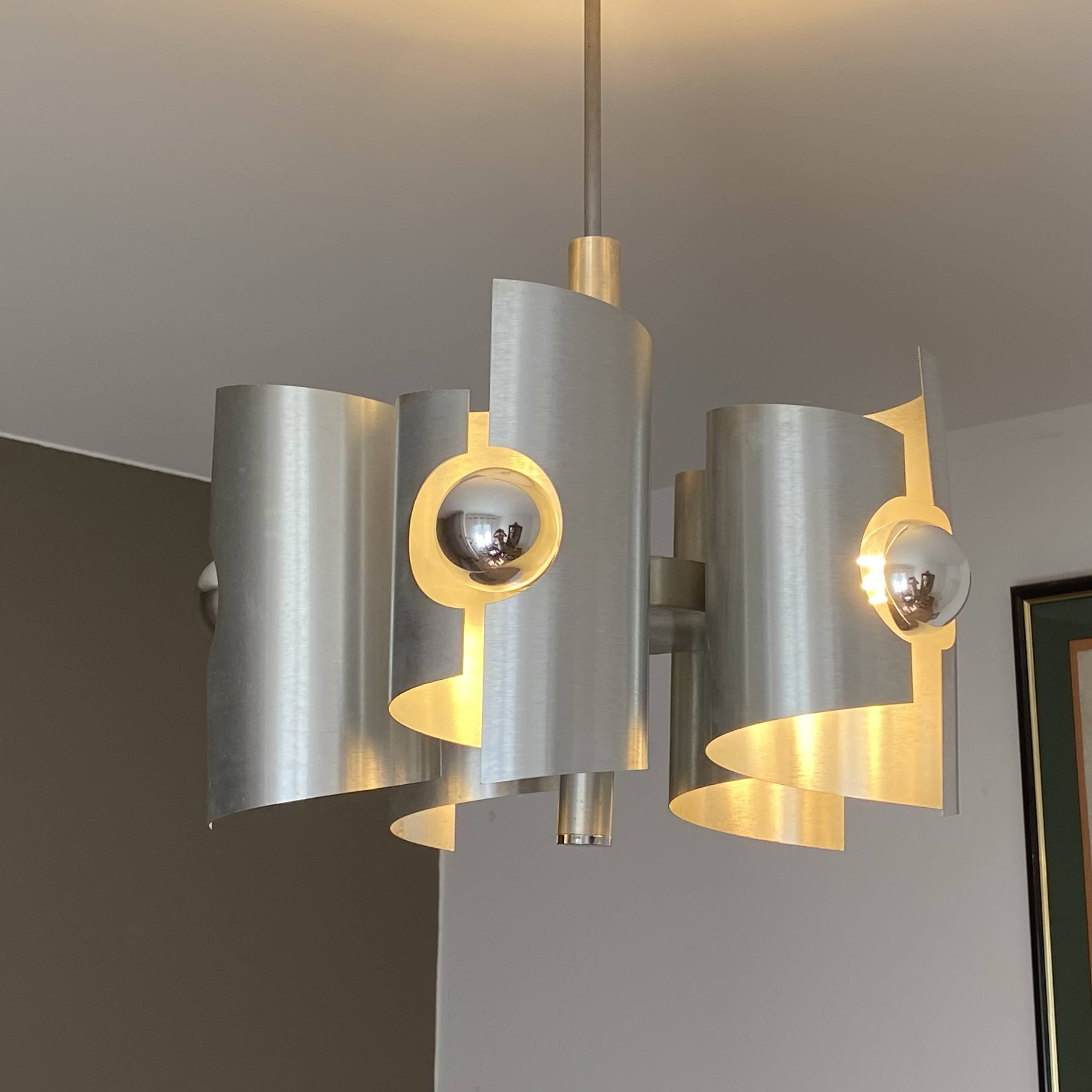 Lustre Polam Bielsko. 1970. Space age. Brushed stainless steel.