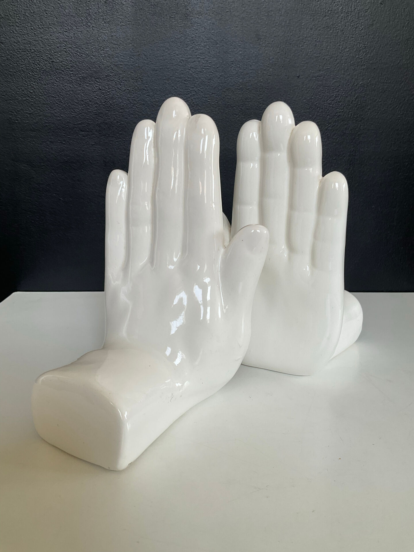 Pair of vintage ceramic enamelled hand bookends