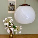 Vintage globe pendant lamp in white opaline