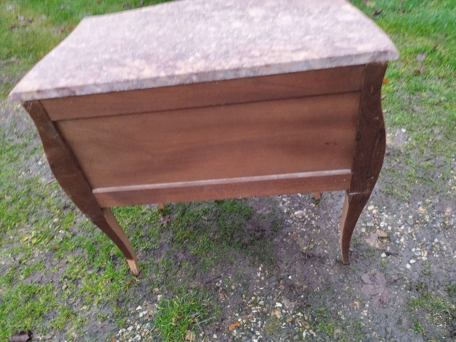 Commode ancienne en marqueterie style louis xv avec plateau marbre