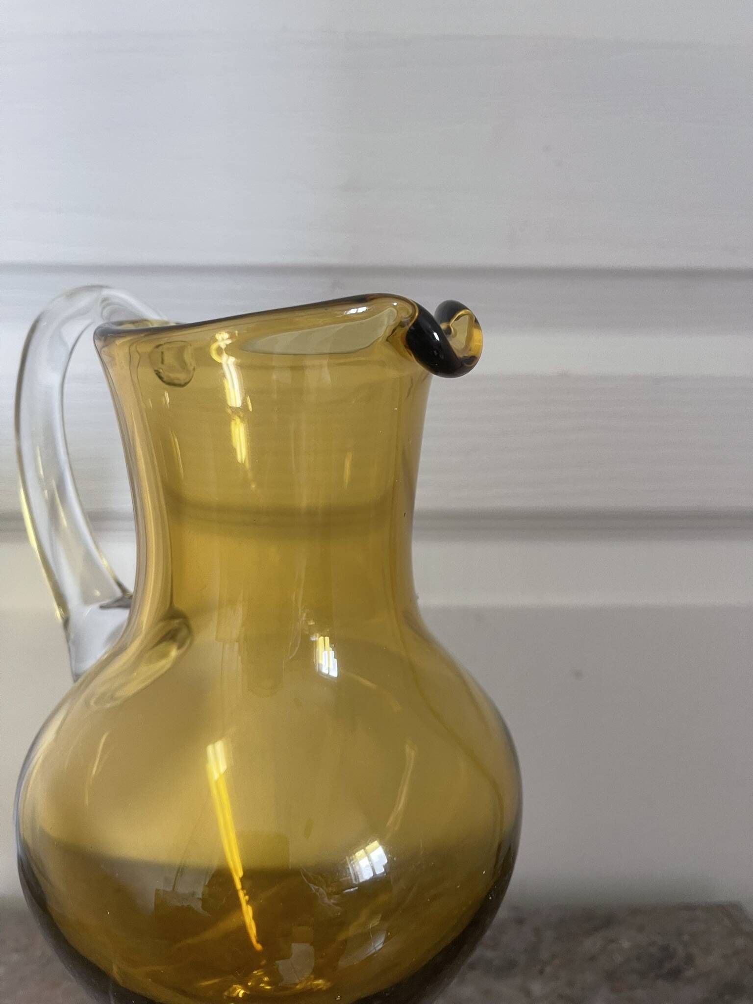 Vintage Bohemian Crystal Pitcher Jug Vcelnicka Orange Smoke