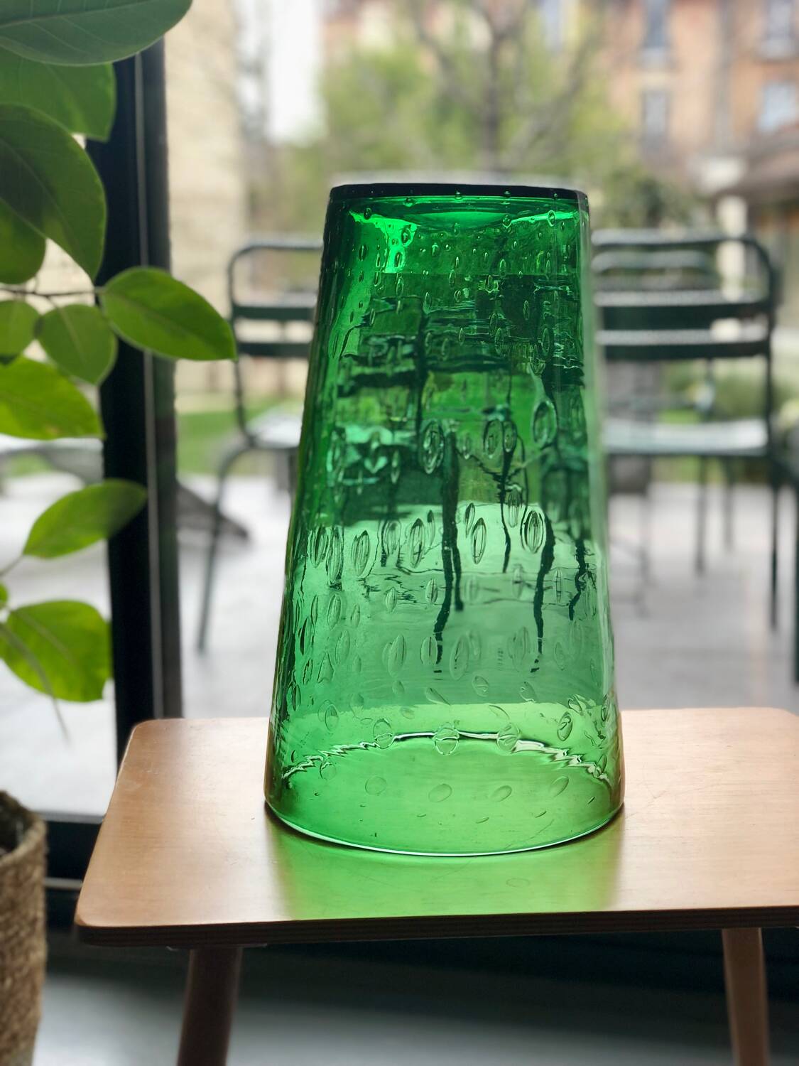 Conical bubble glass vase
