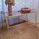 Coffee table with gold metal vinyl holder from the 70s)