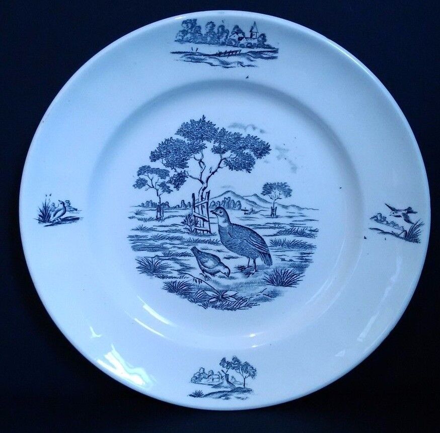 Longchamp earthenware plate burgundy décor