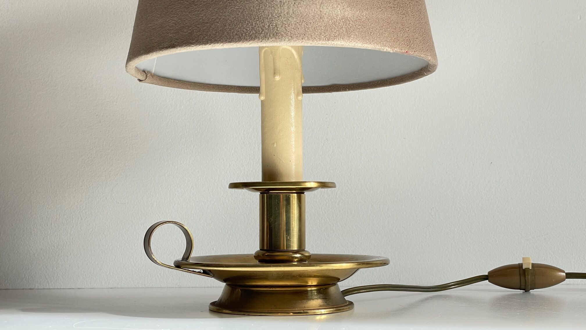 Solid brass and velvet candle holder lamp