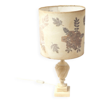 Lampe albâtre et abat-jour herbier