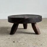 Small tripod stool low in dark brown upcycled teak