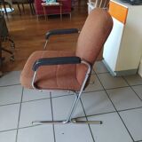 Two modernist armchairs 1970 fabrics and chrome