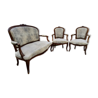 Bench set and 2 armchairs/convertibles Louis XV style