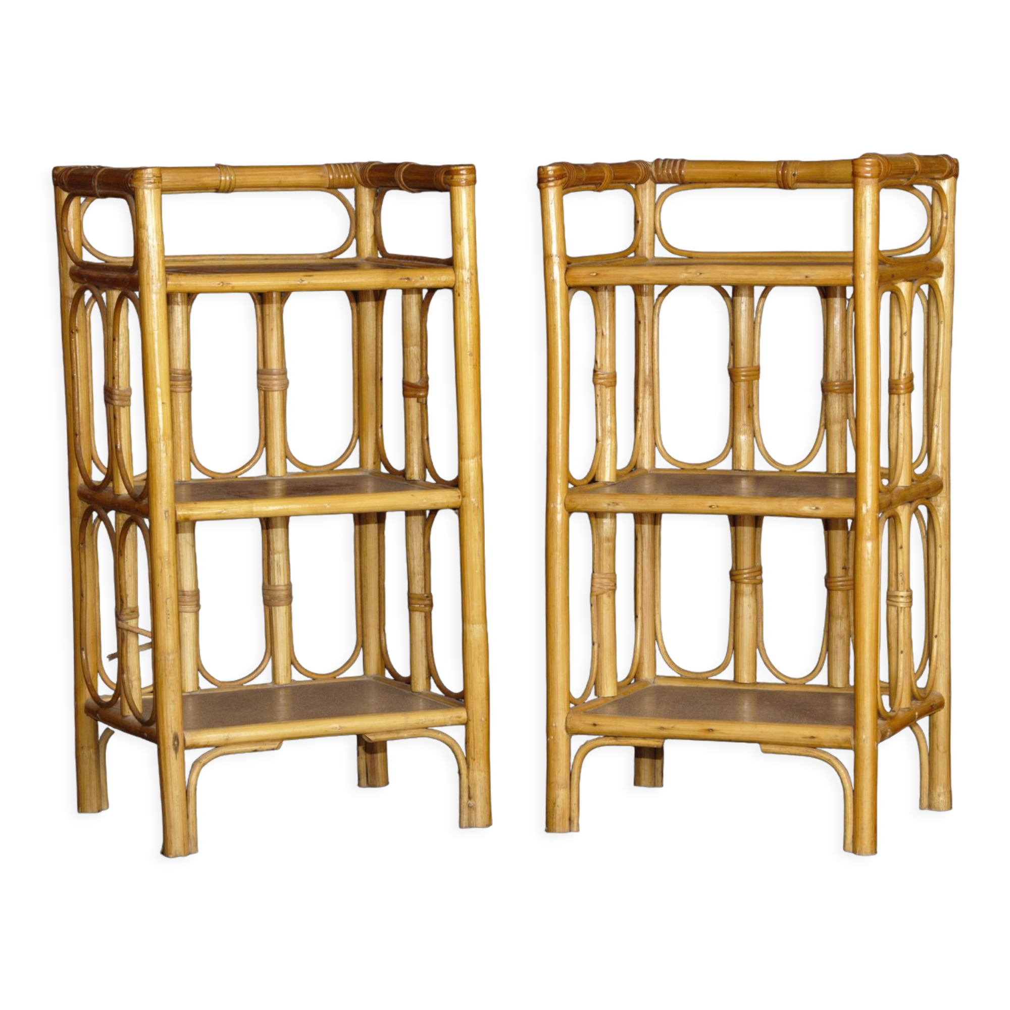 Pair of rattan bedside tables
