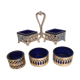 Salt shaker /pepper shaker and accessories in silver metal and blue glass compartment