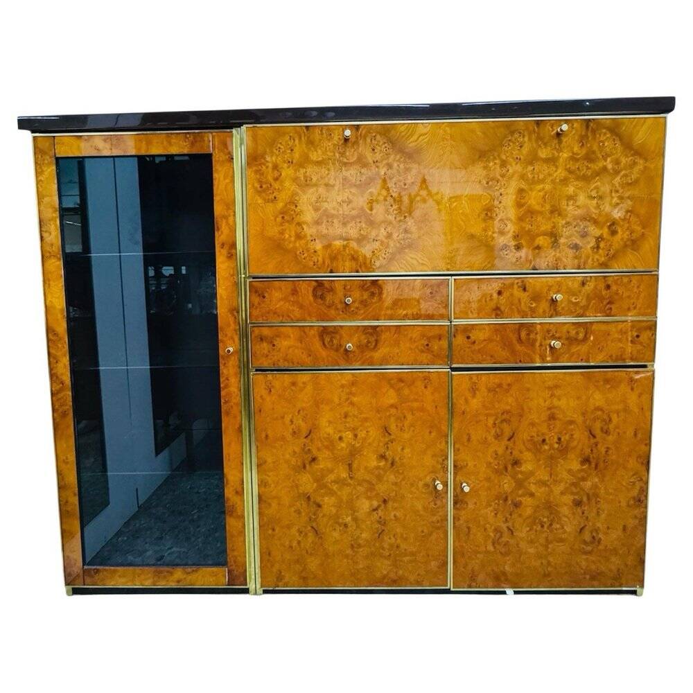 High Sideboard in Radica and Gilded Metal, 1970s